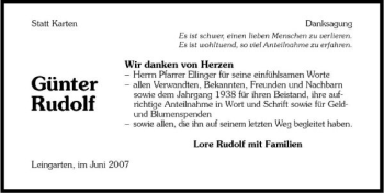 Traueranzeige von Günter Rudolf 