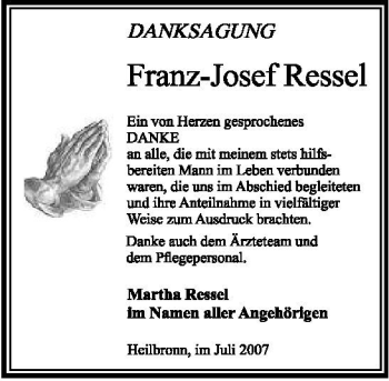 Traueranzeige von Franz-Josef Ressel 