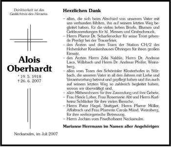 Traueranzeige von Alois Oberhardt 