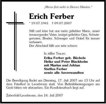 Traueranzeige von Erich Ferber 