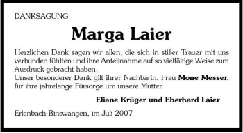 Traueranzeige von Marga Laier 