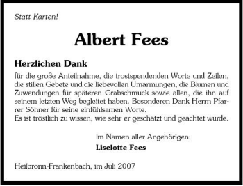 Traueranzeige von Albert Fees 