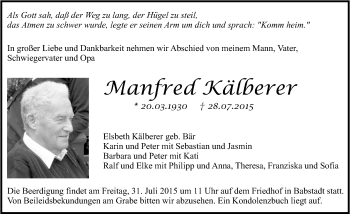Traueranzeige von Manfred Kälberer 