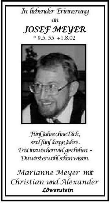 Traueranzeige von Josef Meyer 