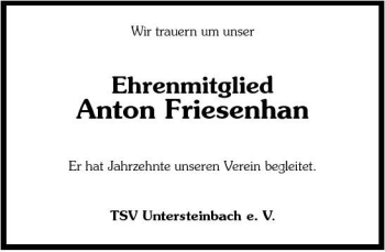 Traueranzeige von Anton Friesenhan 