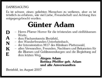Traueranzeige von Günter Adam 