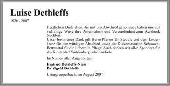 Traueranzeige von Luise Dethleffs 