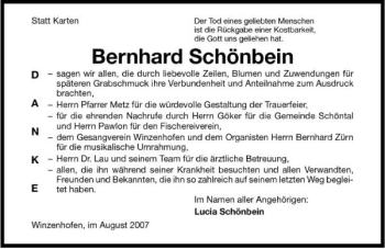 Traueranzeige von Bernhard Schönbein 