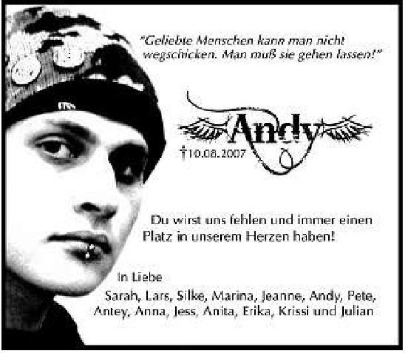  Traueranzeige für Andy Andy vom 14.08.2007 aus 