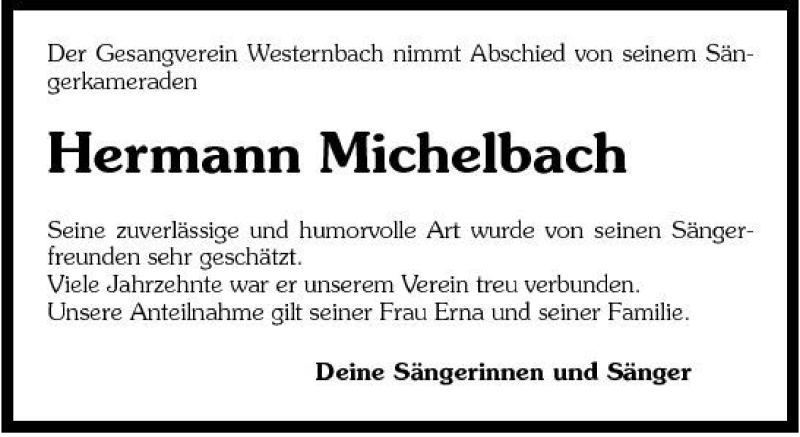  Traueranzeige für Hermann Michelbach vom 16.08.2007 aus 