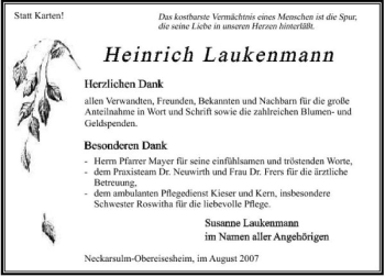 Traueranzeige von Heinrich Laukenmann 