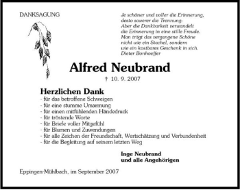 Traueranzeige von alfred Neubrand 