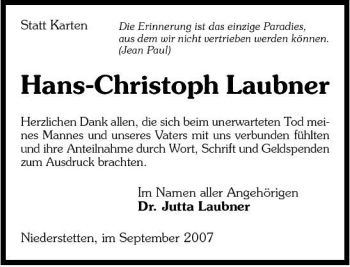 Traueranzeige von Hans-Christoph Laubner 