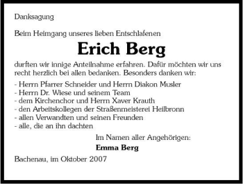 Traueranzeige von Erich Berg 