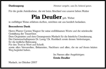 Traueranzeige von Pia Deußer 