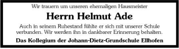 Traueranzeige von Ade Helmut 