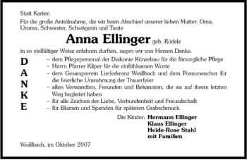Traueranzeige von Anna Ellinger 