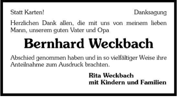 Traueranzeige von Bernhard Weckbach 