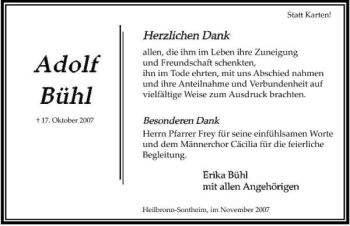 Traueranzeige von Adolf Bühl 