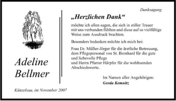 Traueranzeige von Adeline Bellmer 