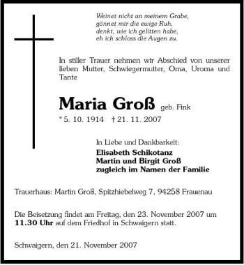 Traueranzeige von Martin Groß 
