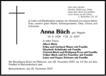 Traueranzeige von Anna Büch 