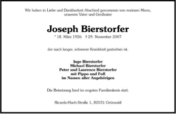 Traueranzeige von Josef Bierstorfer 