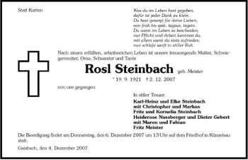 Traueranzeige von Rosl Steinbach 