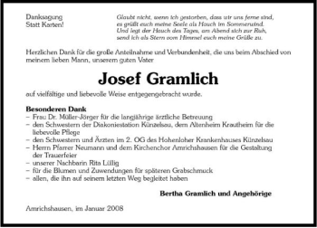 Traueranzeige von Josef Gramlich 