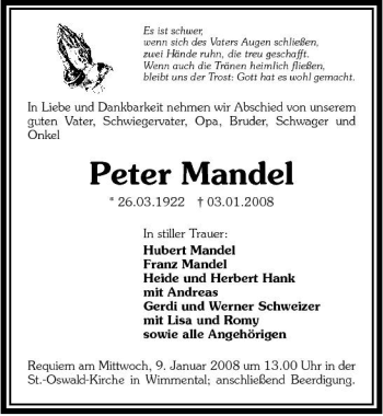 Traueranzeige von Peter Mandel 