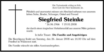 Traueranzeige von Siegfried Steinke 