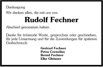 Traueranzeige von Rudolf Fechner 