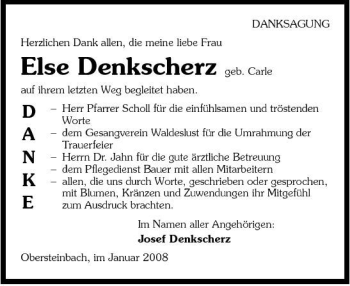 Traueranzeige von Else Denkscherz 