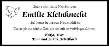 Traueranzeige von Emilie Kleinknecht 