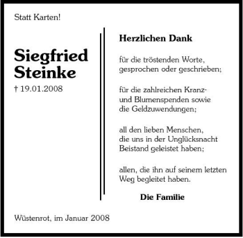 Traueranzeige von Siegfried Steinke 