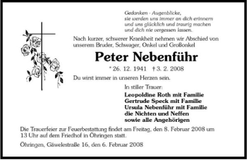Traueranzeige von Peter Nebenführ 