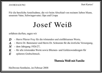 Traueranzeige von Josef Weiß 