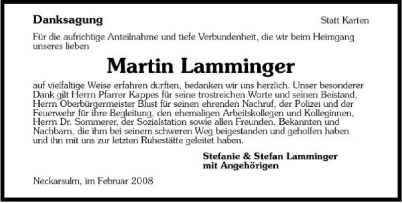  Traueranzeige für Martin Lamminger vom 23.02.2008 aus 