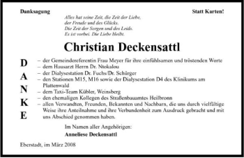 Traueranzeige von Anneliese Deckensattl 