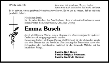 Traueranzeige von Emma Busch 