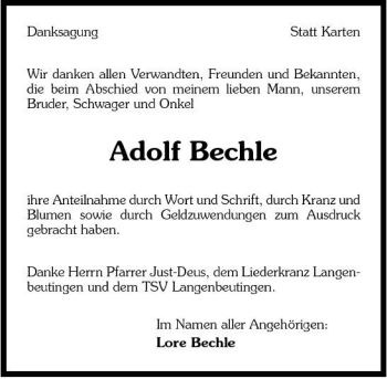 Traueranzeige von Adolf Bechle 
