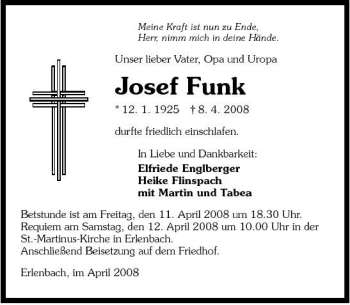 Traueranzeige von Josef Funk 