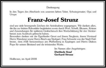Traueranzeige von Franz-Josef Strunz 