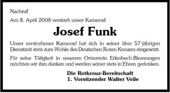 Traueranzeige von Josef Funk 