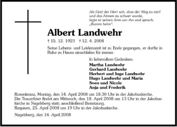Traueranzeige von Albert Landwehr 