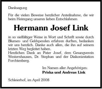 Traueranzeige von Hermann Josef Link 