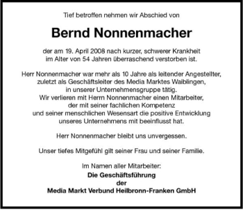 Traueranzeige von Bernd Nonnenmacher 