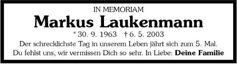  Traueranzeige für Markus Laukenmann vom 06.05.2008 aus 