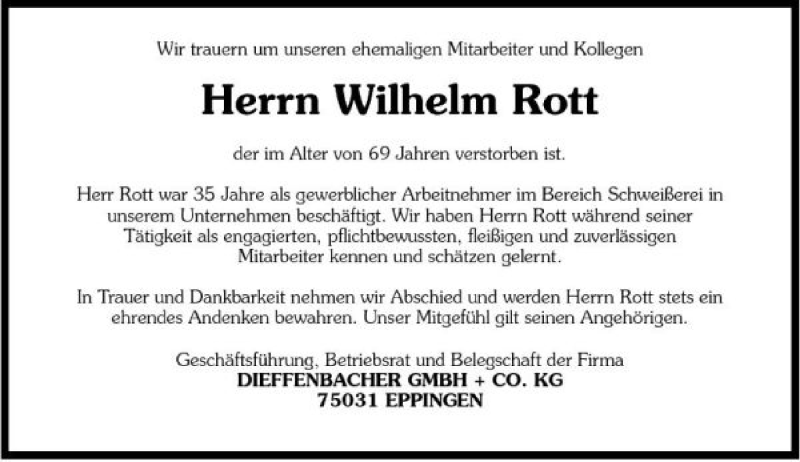  Traueranzeige für Wilhelm Rott vom 14.05.2008 aus 