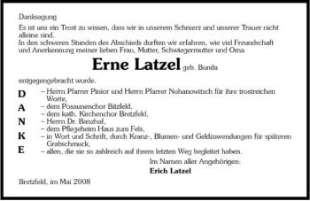 Traueranzeige von Erne Latzel 